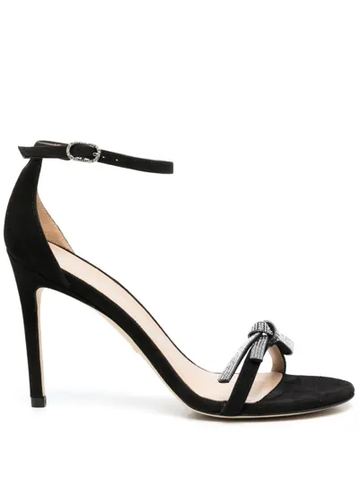 Stuart Weitzman Nudist Bow-detail Suede Sandals In Nero