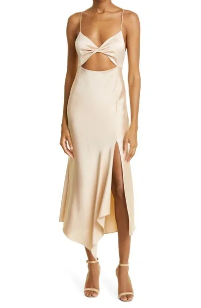 Alice And Olivia Harmony Cutout Asymmetric Midi Dress In Sand