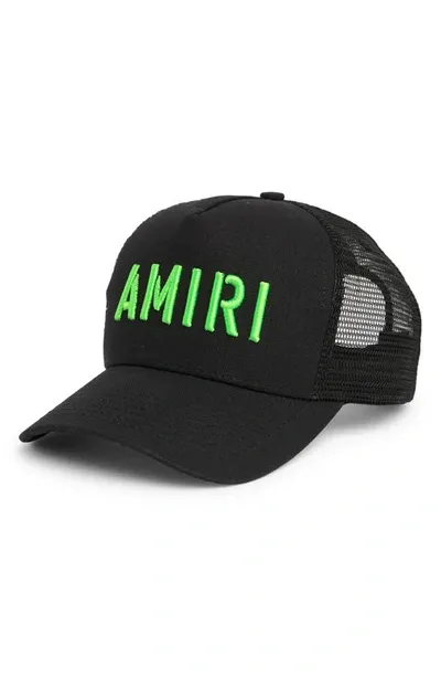 Amiri Arts Logo-embroidered Cotton-blend Baseball Cap In Black Lime