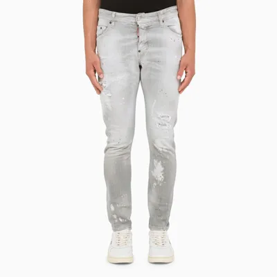 Dsquared2 Sexy Twist Distressed Slim-fit Stretch-denim Jeans In Grey