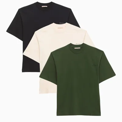 Marni Navy Blue/green/beige T-shirt Pack In White