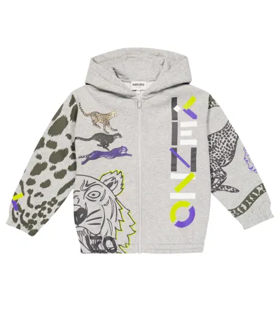 Kenzo Printed Zip-up Cotton Blend Hoodie In Grey