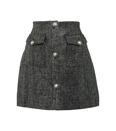 Alessandra Rich Tweed Silver Mini Skirt In Color:  Black Silver