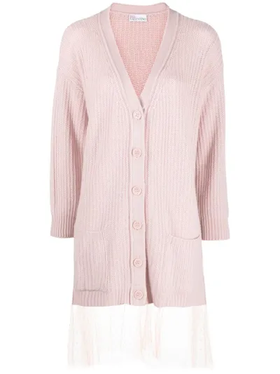 Red Valentino Point D'esprit-tulle Longline Cardigan In Pink