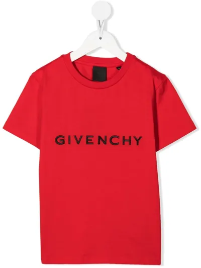 Givenchy Kids' Logo-embroidered Cotton T-shirt In Red