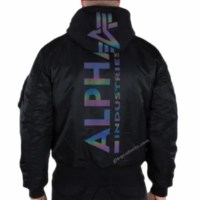 Pre-owned Alpha Industries Herren Jacke Bomberjacke Ma-1zh Kapuze Abnehmbar Schwarz Druck