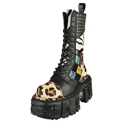 Pre-owned New Rock Rock Imperfect M-mili244-c1 Black Multicolour Stiefel Plattform - 38 Eu