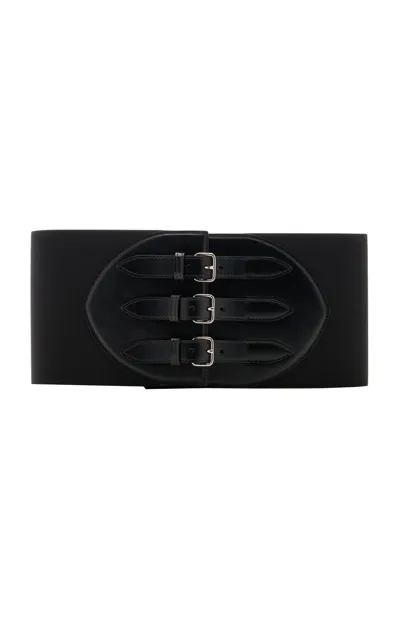 Alaïa Buckled Leather Corset Belt In Black