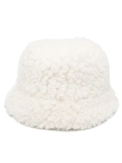 Prada Logo-plaque Wool-blend Bucket Hat In White