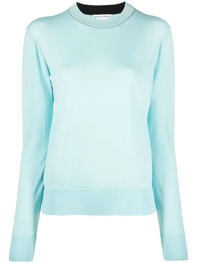 Bottega Veneta Crewneck Merino Wool Sweater In Pale Blue