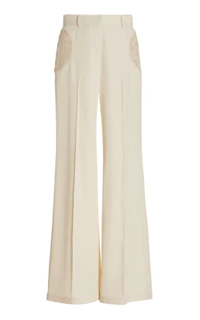 Diotima Wool Wide-leg Pants With Crochet Detail In Ivory