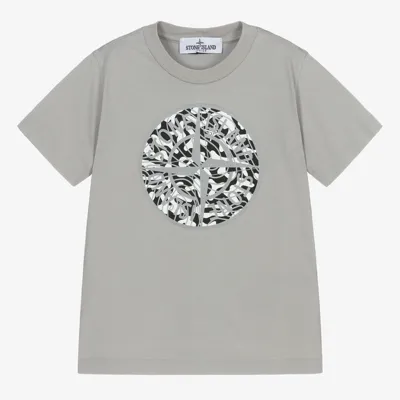 Stone Island Junior Kids' Boys Grey Cotton Logo T-shirt