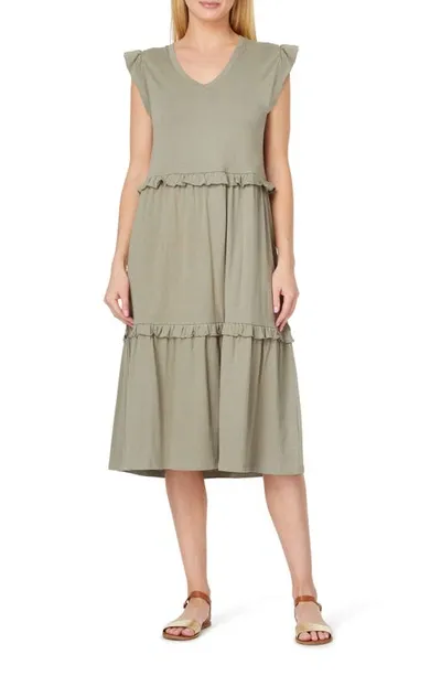 C&c California Jada Tiered Ruffle Midi Dress In Vetiver