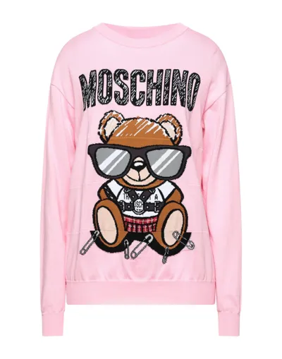 Moschino Intarsia Cotton Sweater In Pink