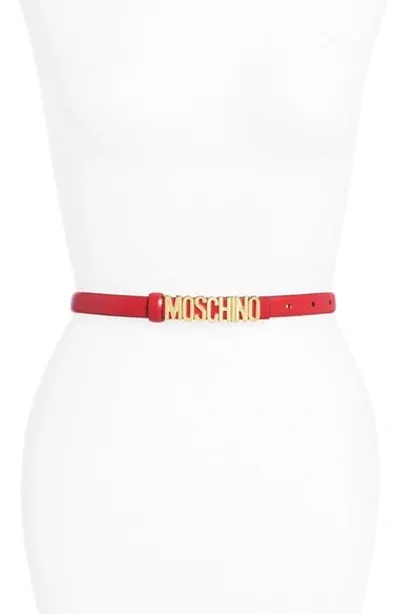 Moschino Logo-plaque Leather Belt In Red