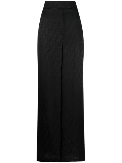 Fendi Monogram-print Silk Trousers In Black