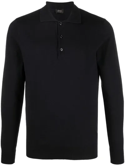 Brioni Long-sleeve Knitted Polo Shirt In Blue