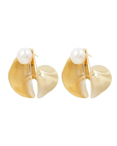 Cult Gaia Shira Folded Leaf Pearl Earrings In Gold