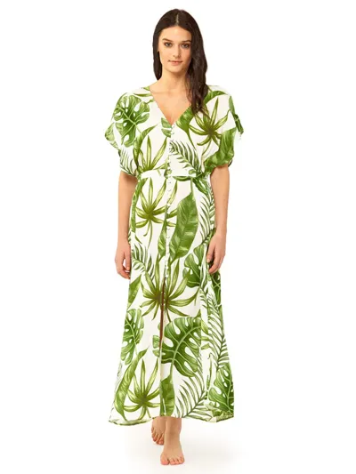 Mc2 Saint Barth Tropical Leaves Print Long Dress In White