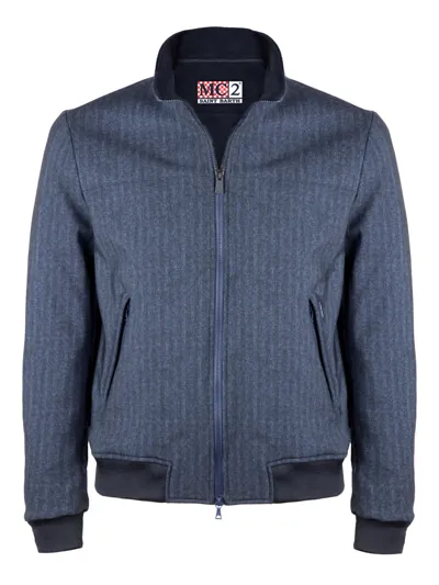 Mc2 Saint Barth Blue Herringbone Printed Mid Season Jacket Wool Effect