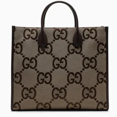 Gucci Brown Leather And Gg Fabric Medium Tote Bag