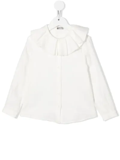 Il Gufo Ruffled-collar Long-sleeve Blouse In White