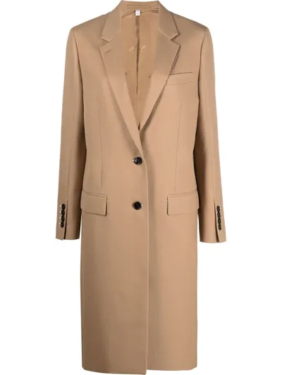 Burberry Notched-lapel Single-breasted Coat In Beige