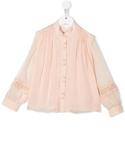 Chloé Embroidered Pleat-detail Blouse In 粉色