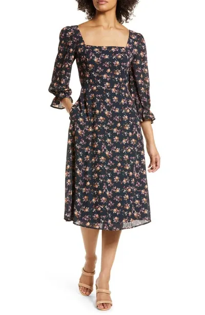 Julia Jordan Floral Bell Sleeve Midi Dress In Black Multi