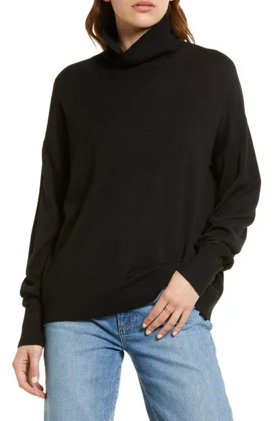 Treasure & Bond Drape Turtleneck Sweater In Black