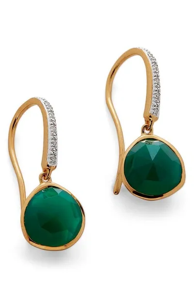 Monica Vinader Siren Small Green Onxy Drop Earrings In Gold