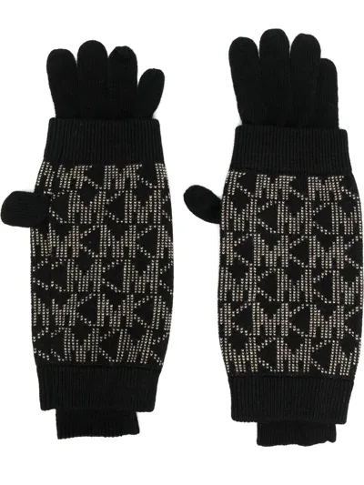 Michael Michael Kors Monogram Embroidered Gloves In Schwarz