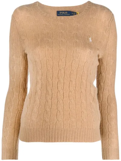 Polo Ralph Lauren Logo-embroidered Cable-knit Cotton Jumper In Beige