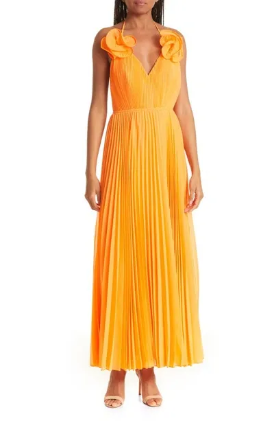 Milly Evie Pleated Dress In Tangerine