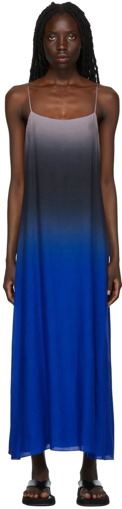 The Row Purple & Blue Kula Maxi Dress In Blue/black/lavend