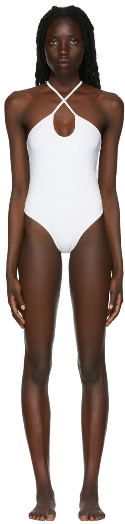 Ami Alexandre Mattiussi White Ami De Coeur One-piece Swimsuit In 100 White