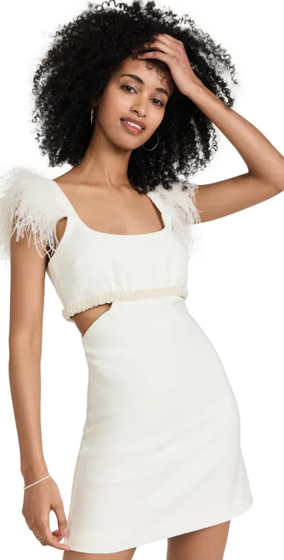 Likely Liekly Taliah Feather Trim Cutout Mini Dress In White