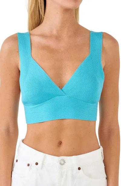 Endless Rose Tie Back Rib Bra Top In Aqua