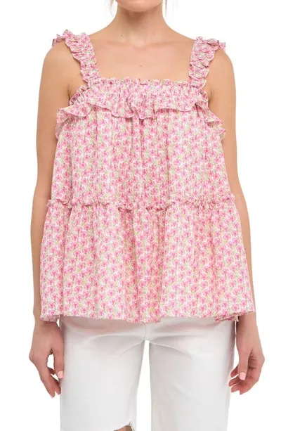 Free The Roses Floral Ruffle Flounce Tank In Pink