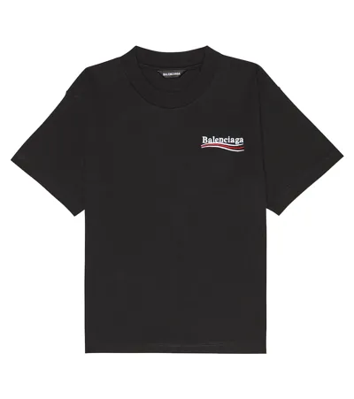 Balenciaga Embroidered Cotton T-shirt In Black White