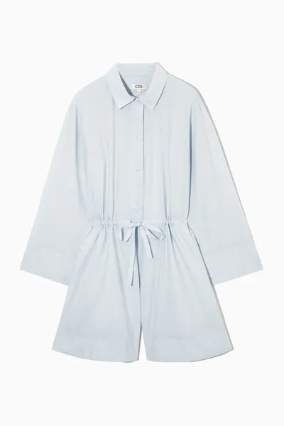 Cos Long-sleeved Poplin Playsuit In Blue