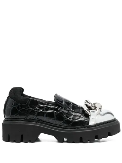 N°21 Embossed Metal-toe Loafers In Schwarz