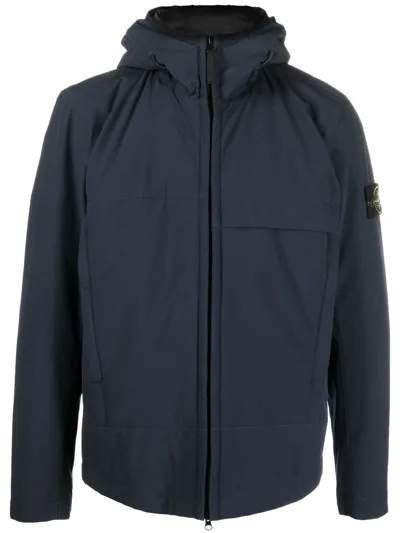 Stone Island Blue Logo-patch Hooded Zip-up Jacket