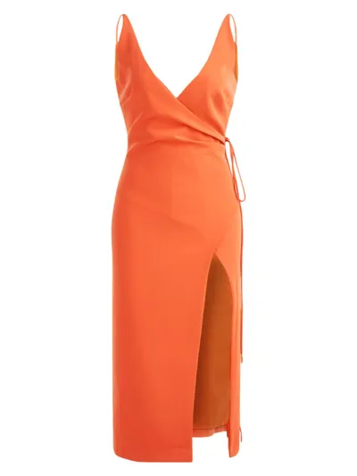 Halston Thea Stretch-crepe High-slit Midi-dress In Flame