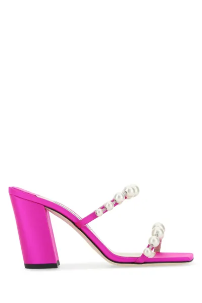 Jimmy Choo Fuchsia Satin Amara 85 Mules Nd  Donna 40 In Pink