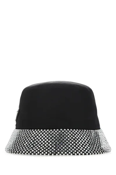 Prada Re-nylon Crystal-embellished Bucket Hat In Black