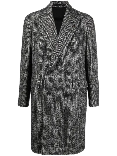 Tagliatore Herringbone-pattern Double-breasted Coat In Grey