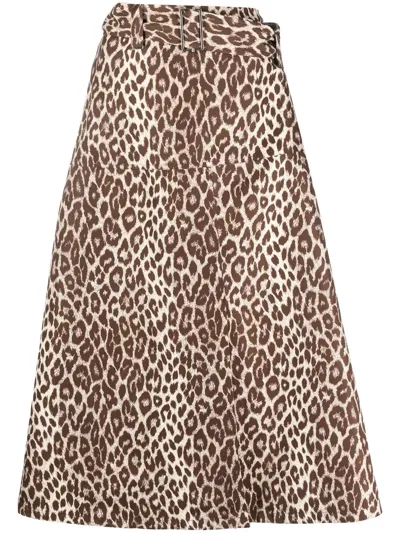 Jil Sander Leopard-print Midi Skirt In Brown