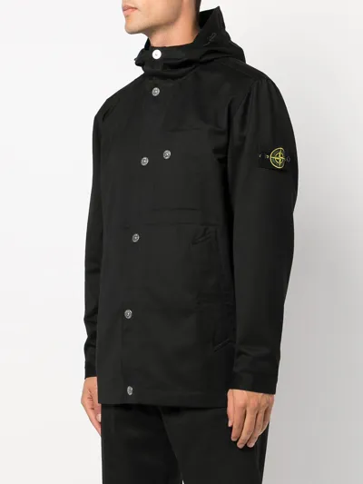 Stone Island Men Long Hooded Jacket In V0029 Black