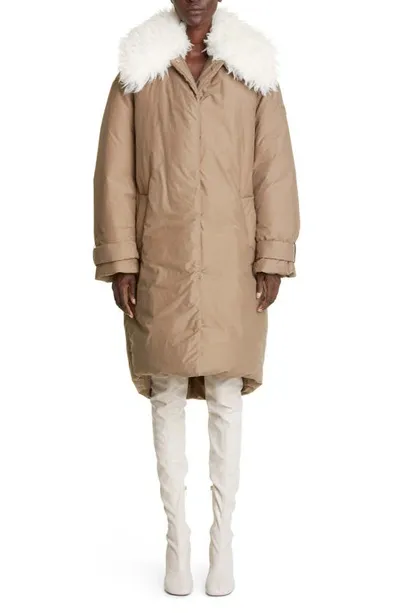 Stella Mccartney Faux Fur Collared Oversized Puffer Coat In Neutrals